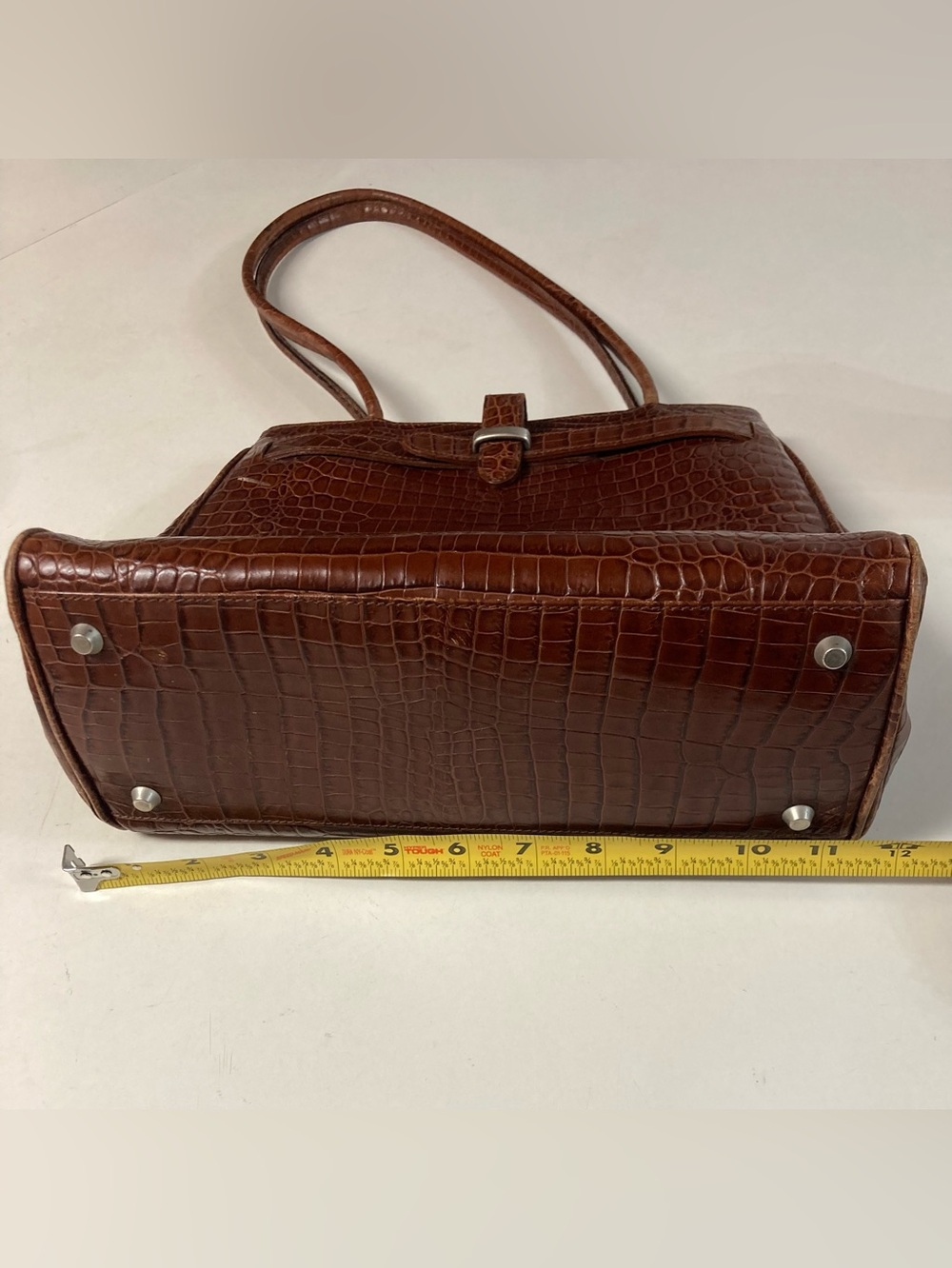 Italian Leather Cognac Croc Purse - Picture 11 of 14